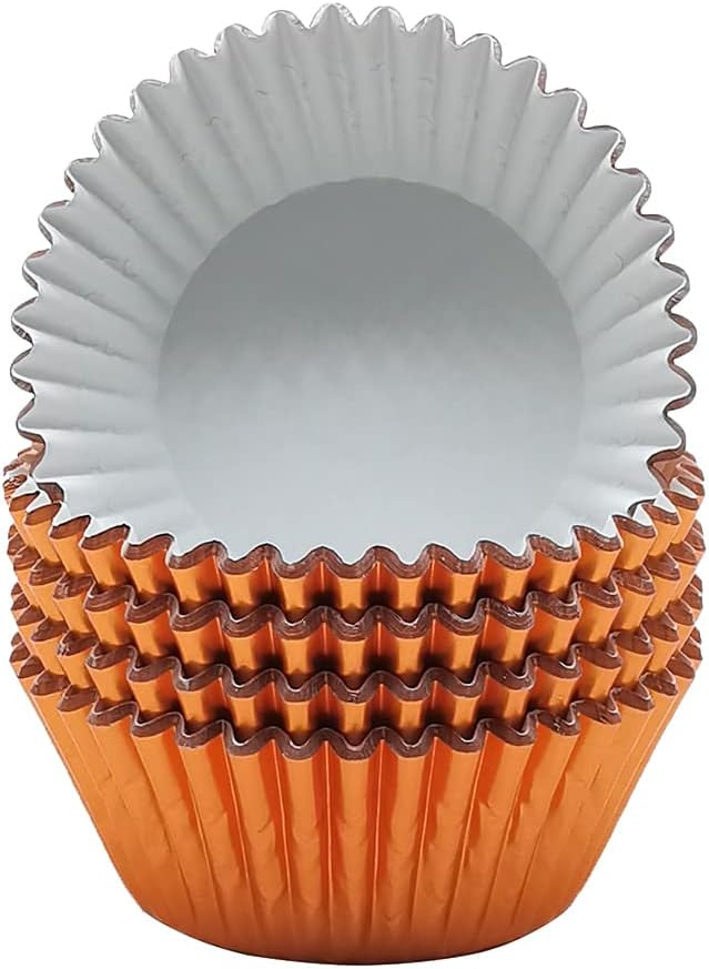 Mombake Standard Foil Orange Cupcake Liners Muffin Baking Cups for Party and More, 100-Count