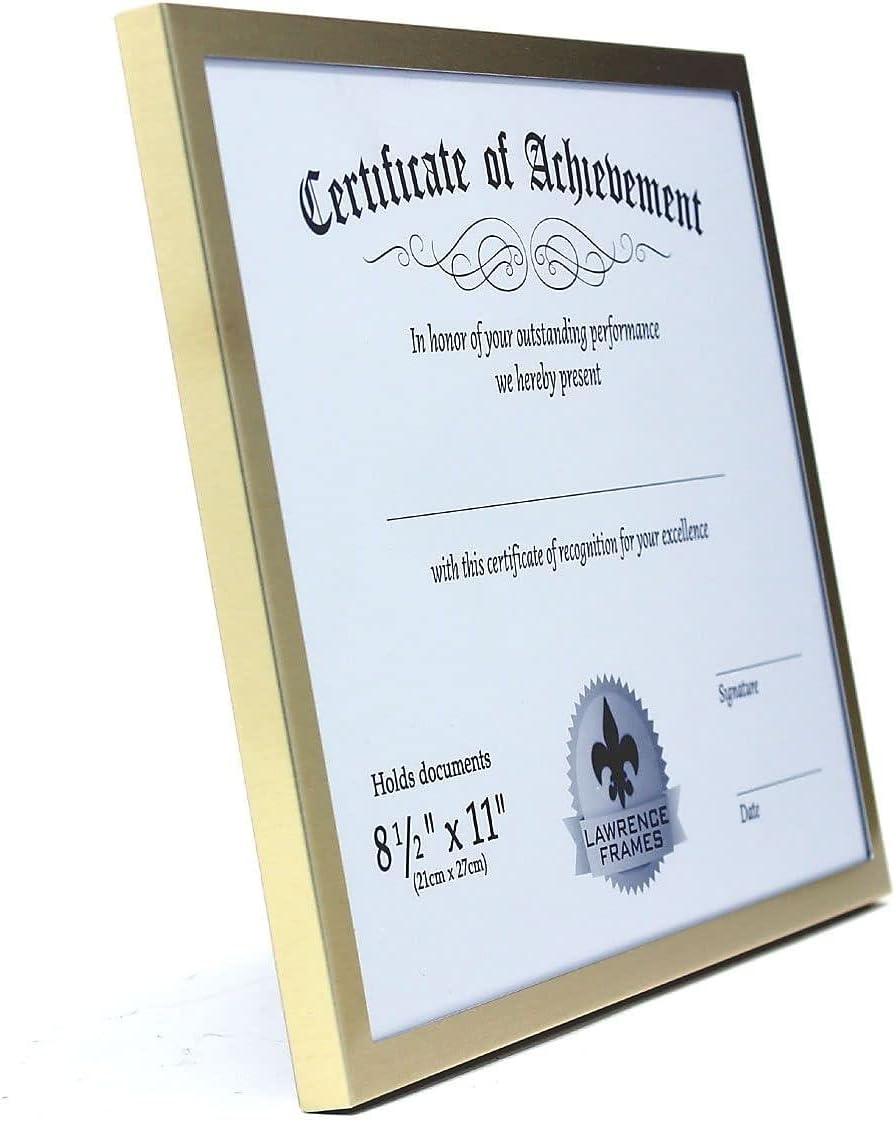 Certificate-size Brushed-Gold Aluminum 11x8one-half inch frame by Lawrence - 8.5x11
