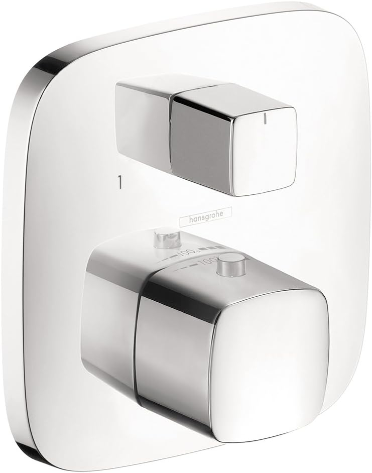 hansgrohe PuraVida Avantgarde Minimalist Volume and Auto Temperature Control 2-Handle 6-inch Wide Thermostatic Shower Trim for Rough-in Valve in Chrome, 15775001