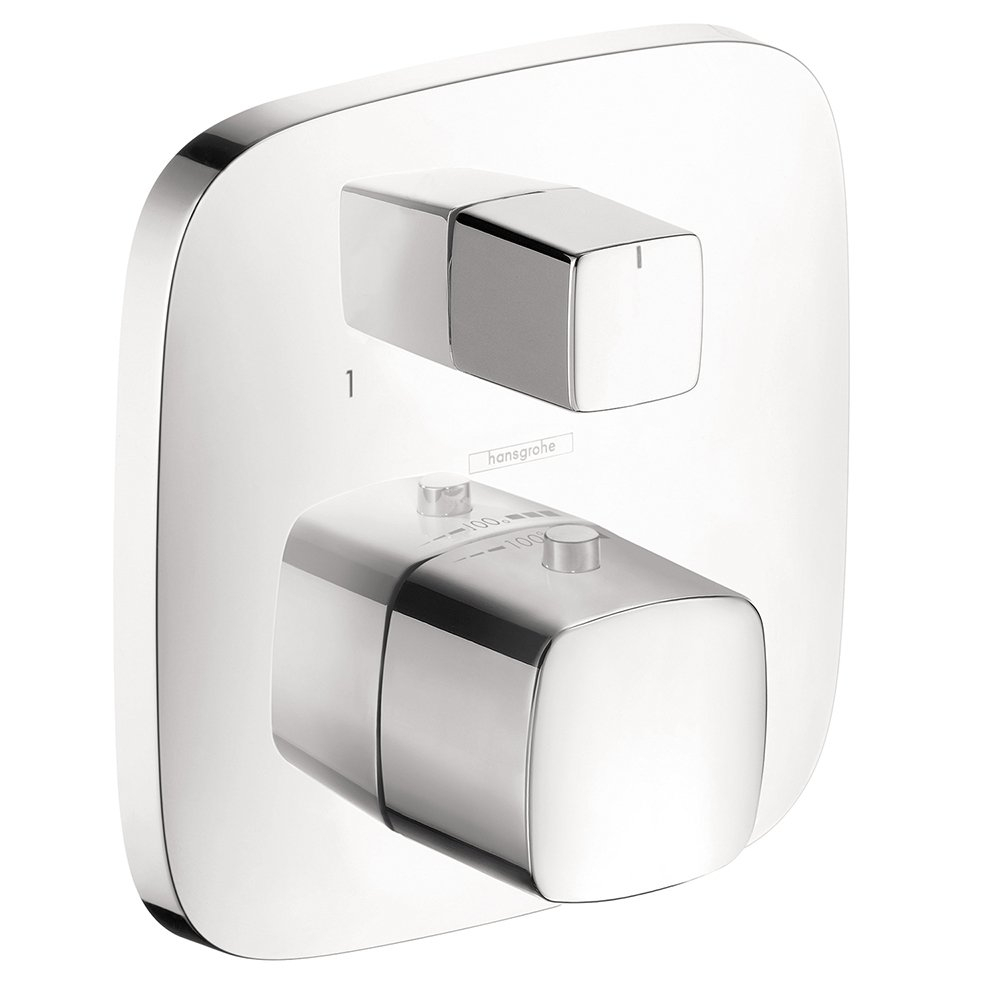 hansgrohe PuraVida Avantgarde Minimalist Volume and Auto Temperature Control 2-Handle 6-inch Wide Thermostatic Shower Trim for Rough-in Valve in Chrome, 15775001