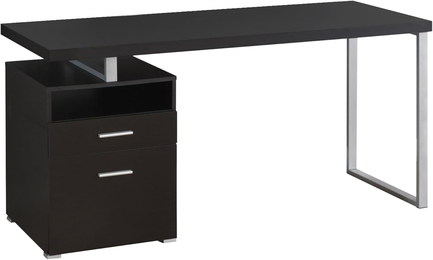 Monarch Computer Desk 60"L / Cappuccino / Silver Metal
