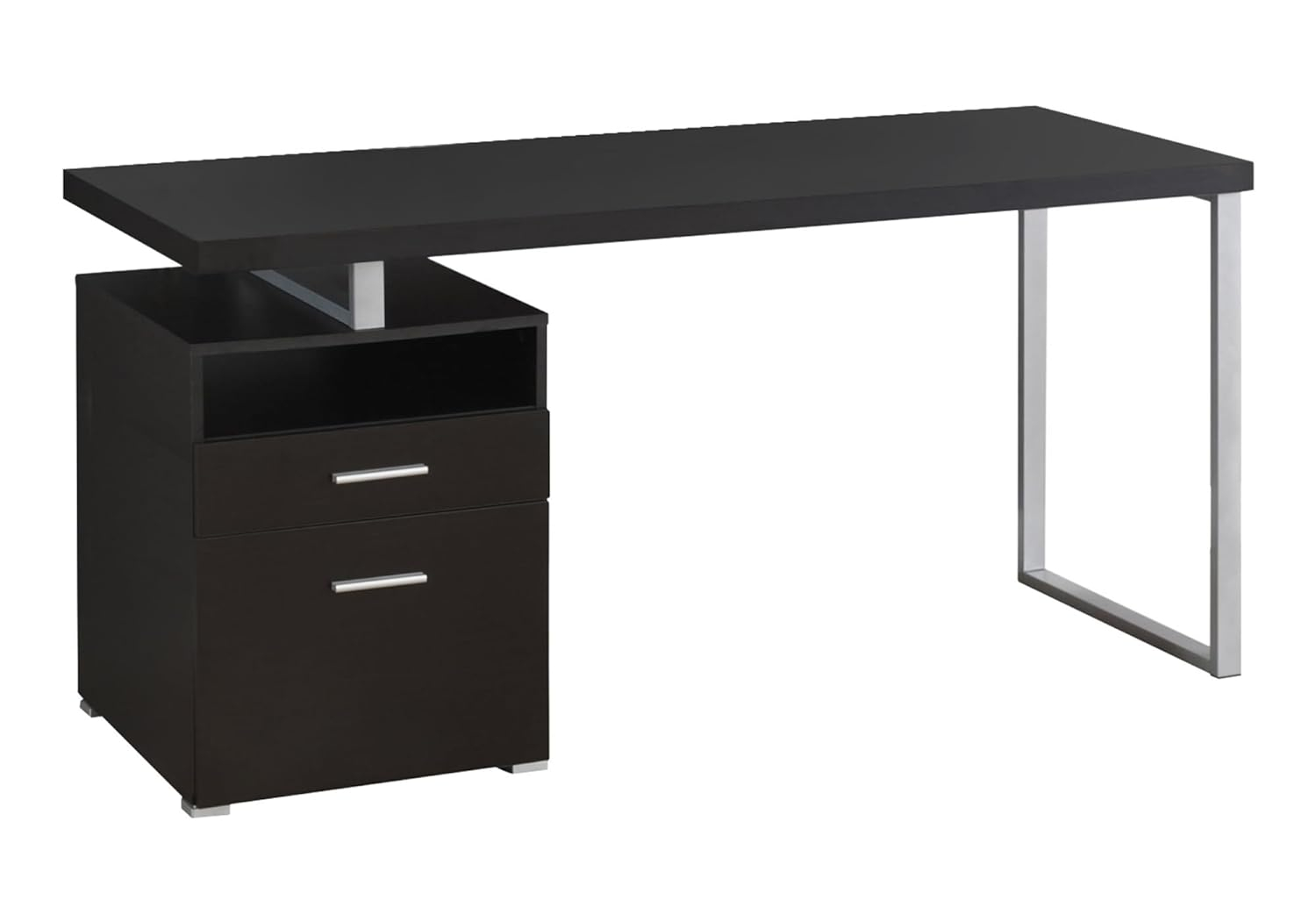 Monarch Computer Desk 60"L / Cappuccino / Silver Metal