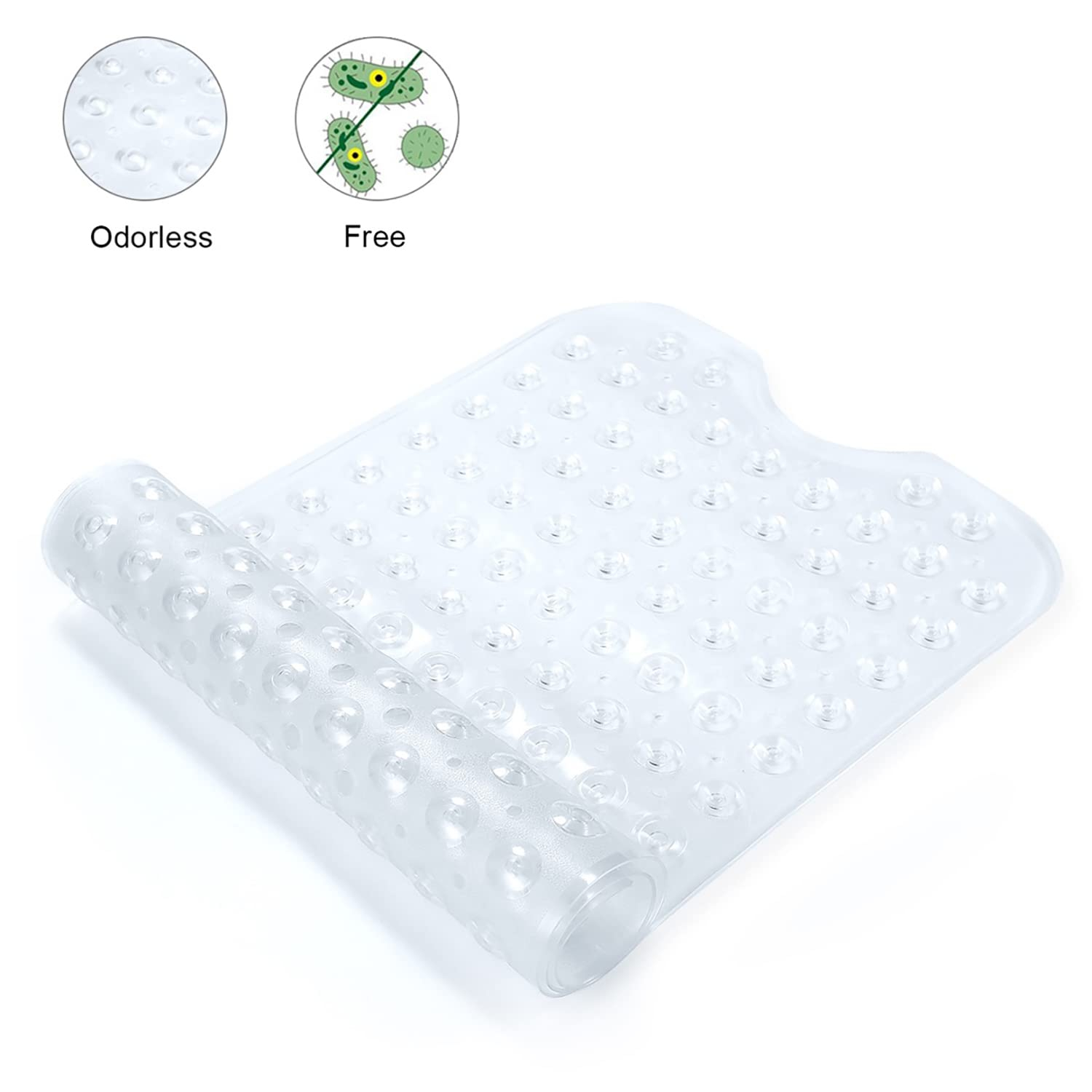 YINENN Bath and Shower Safety Mats 40x16 inch, Non Slip with Suction Cups for Bathroom Stall and Tub Floor, Extra Large and Machine Washable, Drain Holes Keep Bathtub Clean, Clear