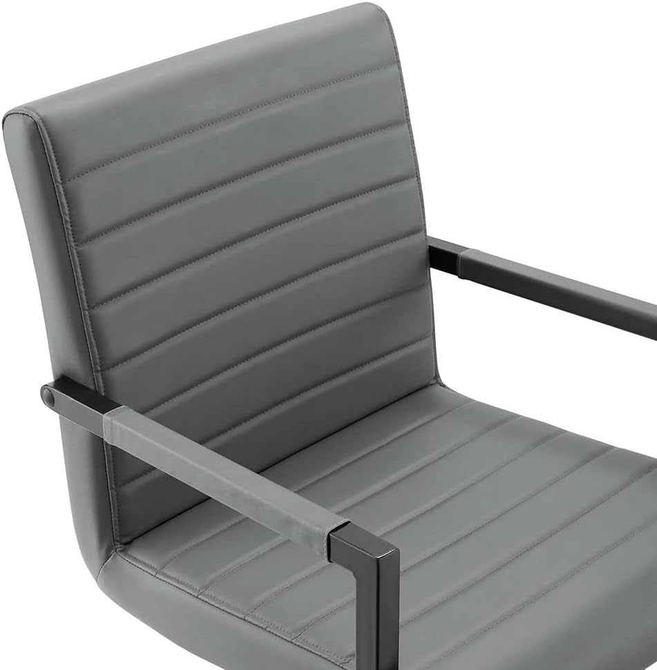 Gray Vegan Leather Upholstered Arm Chair with Metal Frame