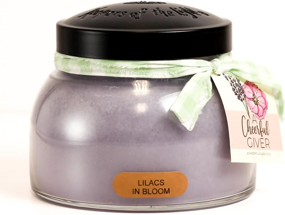 A Cheerful Giver - Lilacs In Bloom Mama Scented Glass Jar Candle (22oz) with Lid & True to Life Fragrance Made in USA
