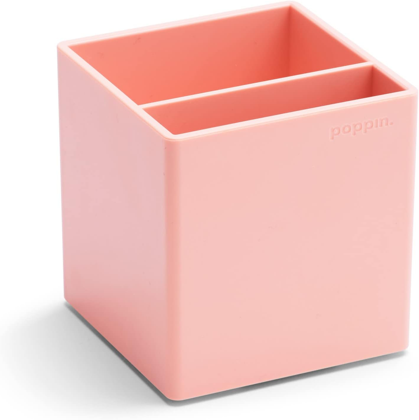 Poppin Pen Holder with 2 Compartments - Sturdy Plastic Pen Holder for Desk, Lacquer-like Finish, Writing Instrument Desk Organizer, Coordinating Office Desk Accessories (Blush Pink)