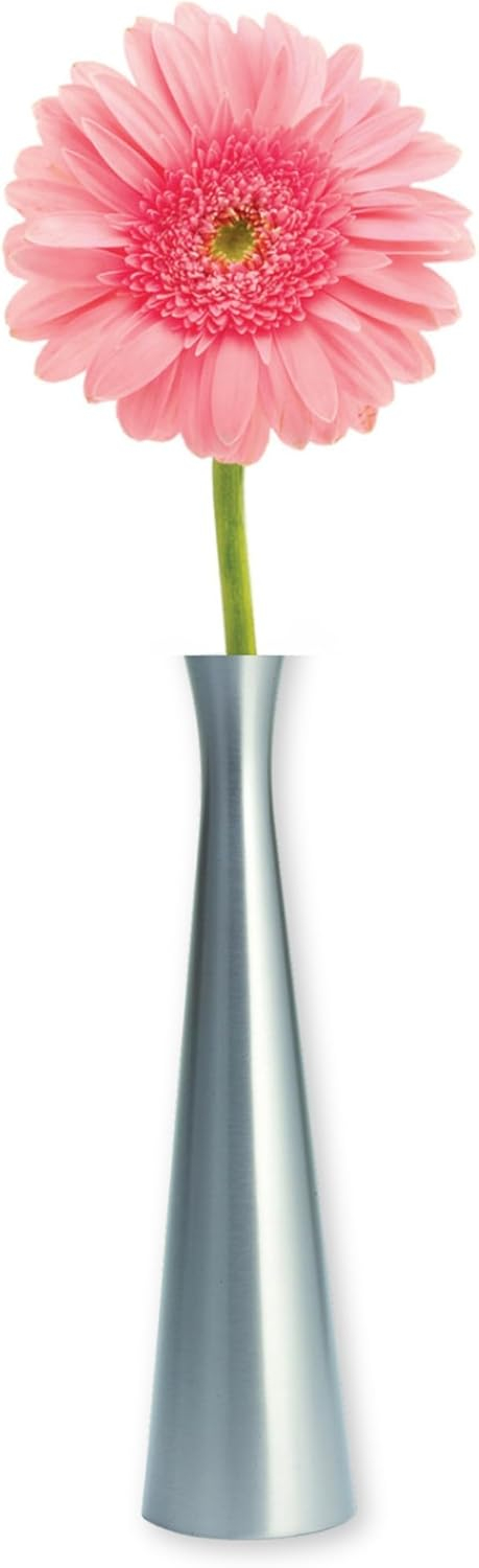 Sleek Silver Metal Round Flower Vase, 8-Inch