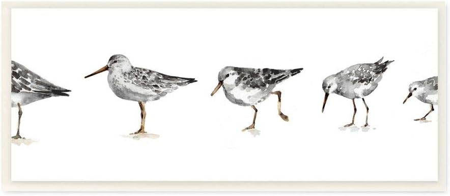 "Sandpiper Bird Stances Minimal Grey White Painting" by Lisa Audit Unframed Animal Wood Wall Art Print 7 in. x 17 in.