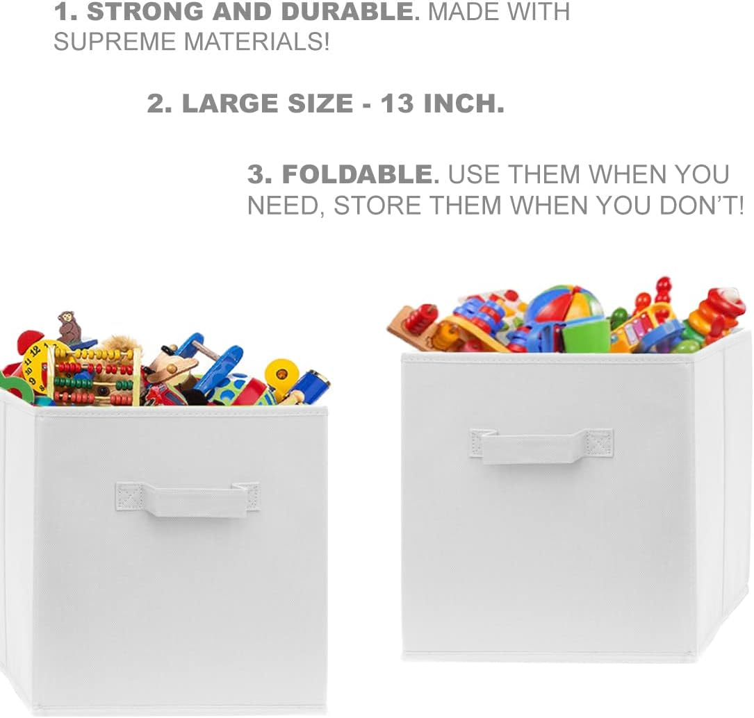 Pomatree 13x13x13 Inch Storage Cubes - 4 Pack - Large and Sturdy Storage Bins | Dual Handles, Foldable | Cube Organizer Bin | Fabric Baskets for Organizing Closet, Clothes and Toys (White)