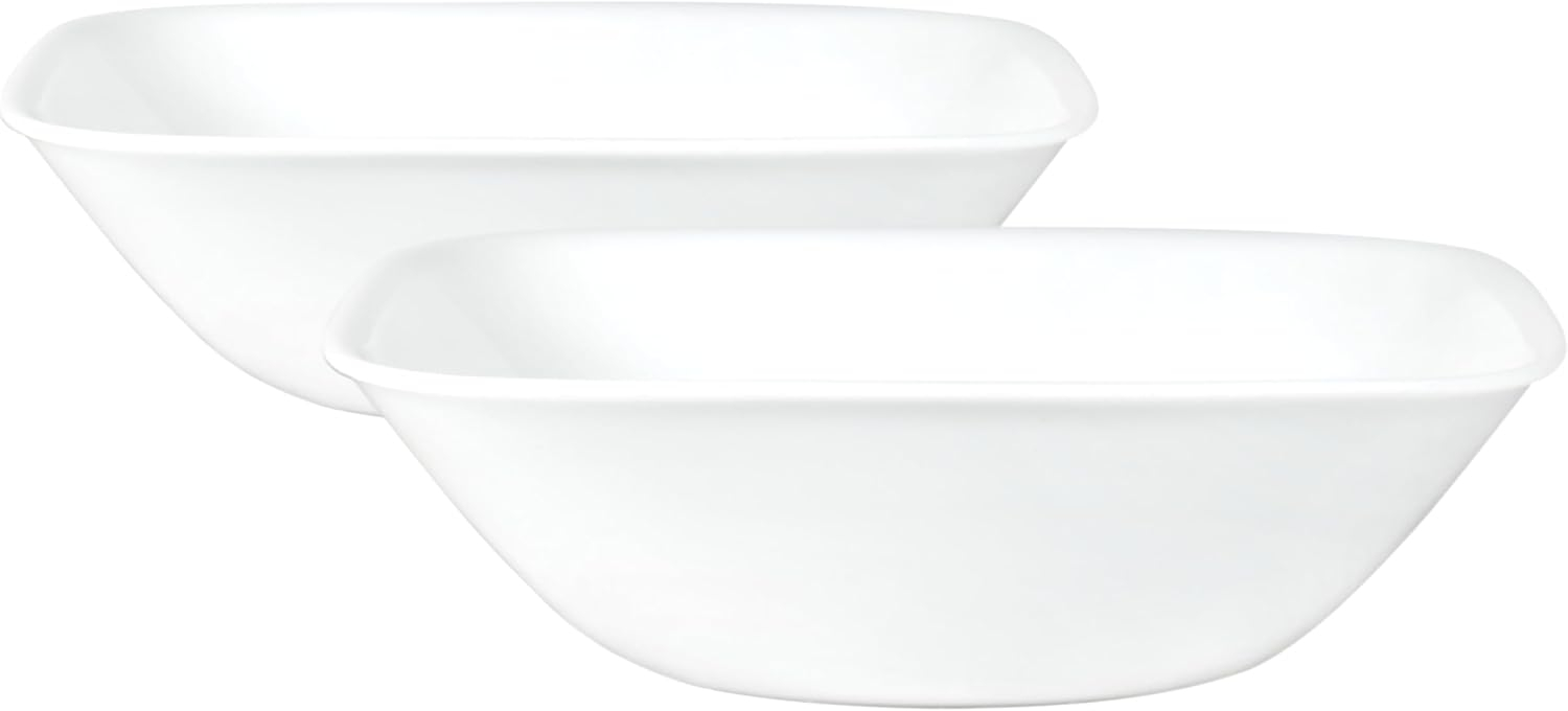 Corelle Pure White 32 oz Square Glass Serving Bowl (Set of 2)