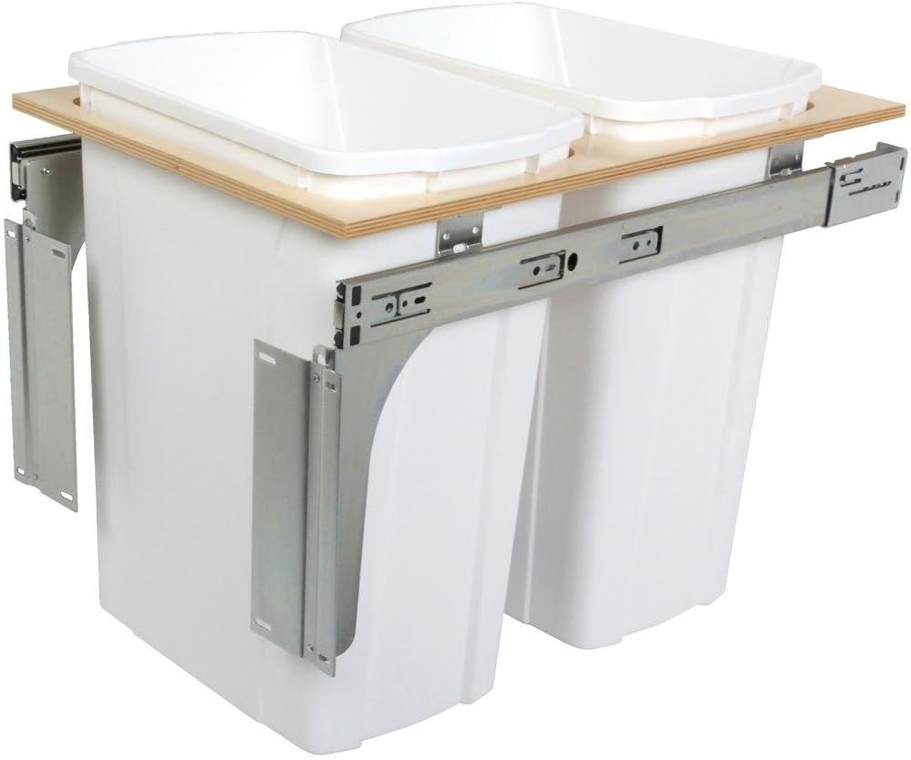 White Steel Double Top Mount Pull-Out Trash Can with Polymer Bins