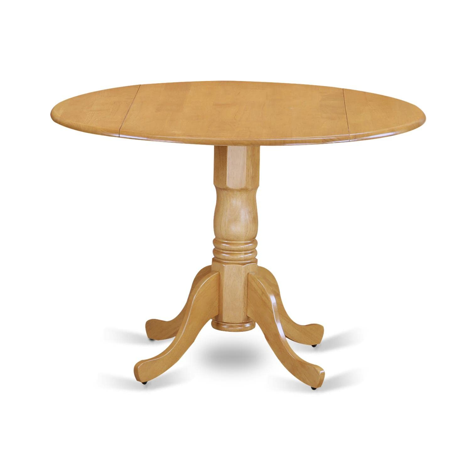Oak 5-Piece Round Drop Leaf Dining Set with Linen Upholstered Chairs