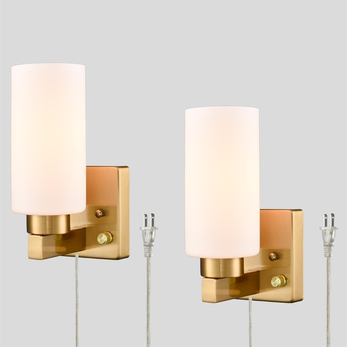 Claxy Gold Wall Sconces with Cylinder Milk Glass Shade Set of 2
