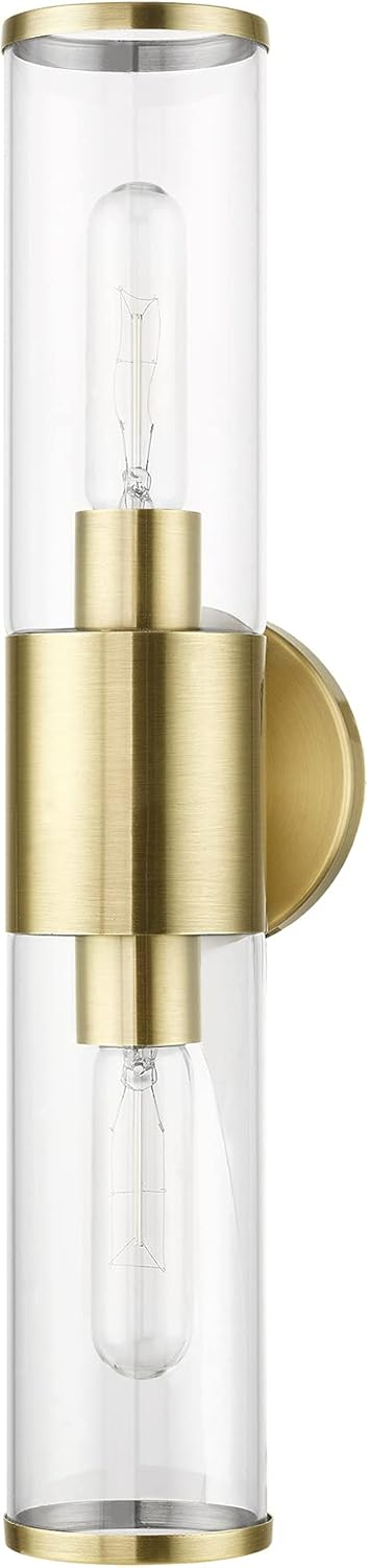 Livex Lighting Banca 2-Light Metal & Glass ADA Vanity Sconce in Antique Brass