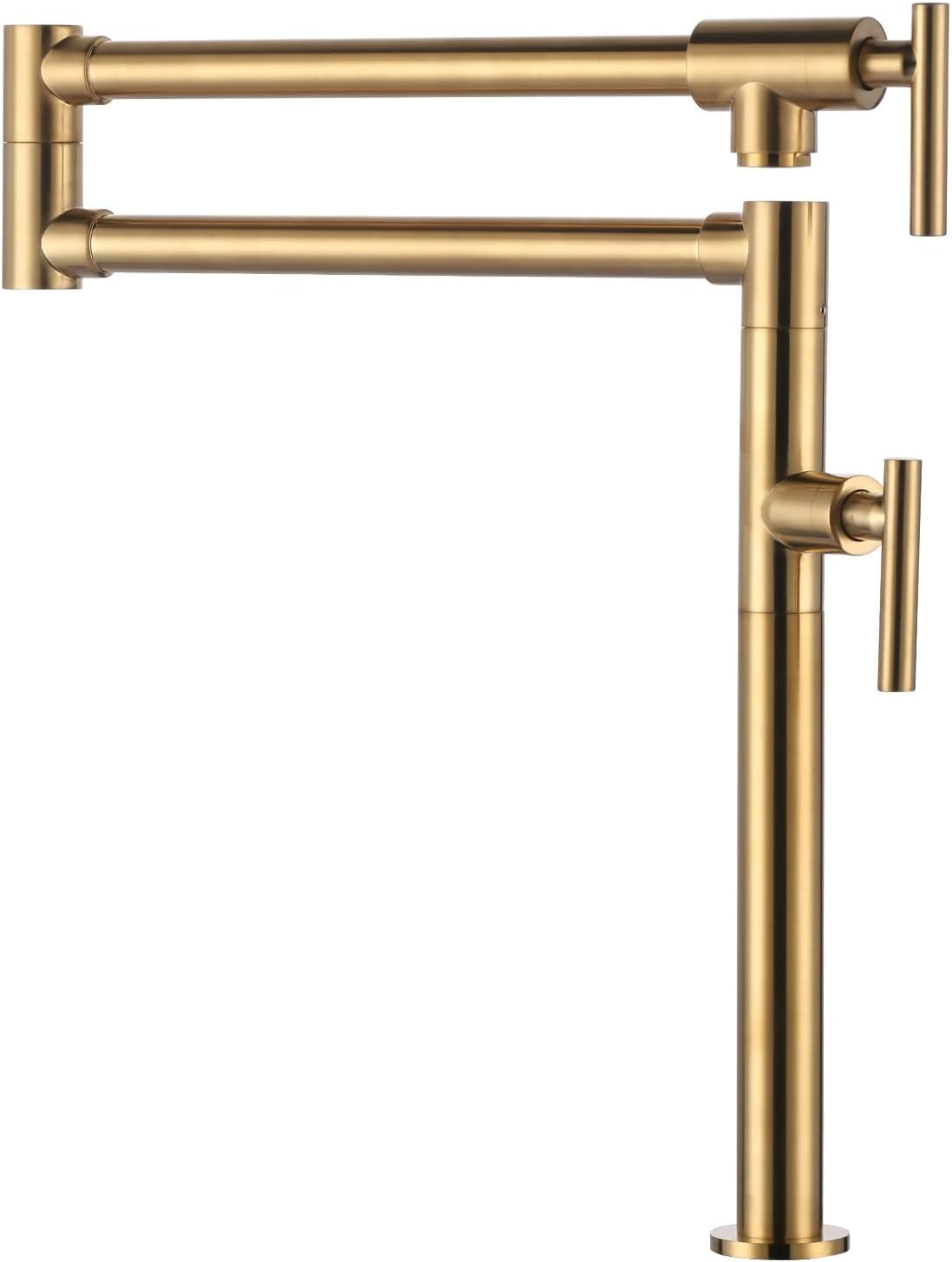Pot Filler Faucet Wall Mount Kitchen Sink Faucet Stove Pot Filling Faucet with Double Joint Swing Arms Folding Faucet, Solid Brass Material, Lead-Free, Single Hole, Brushed Gold