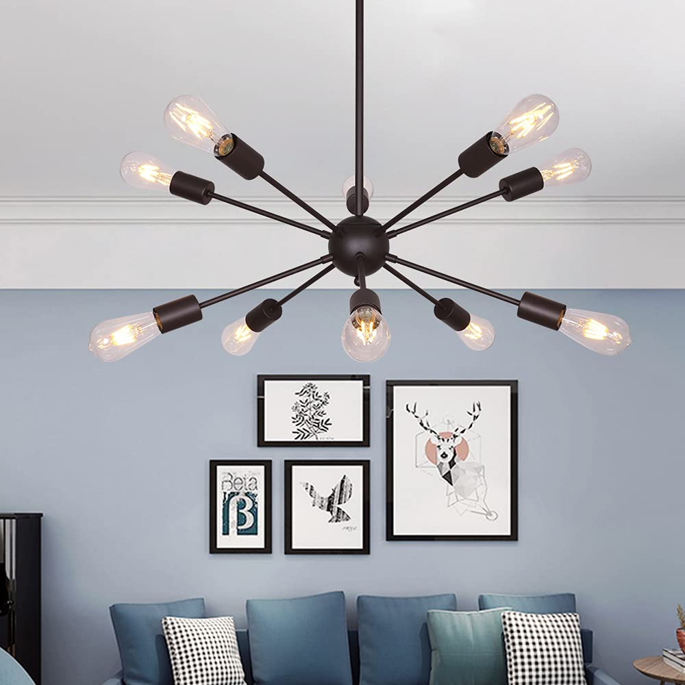 Black Metal 10-Light Sputnik Sphere Chandelier