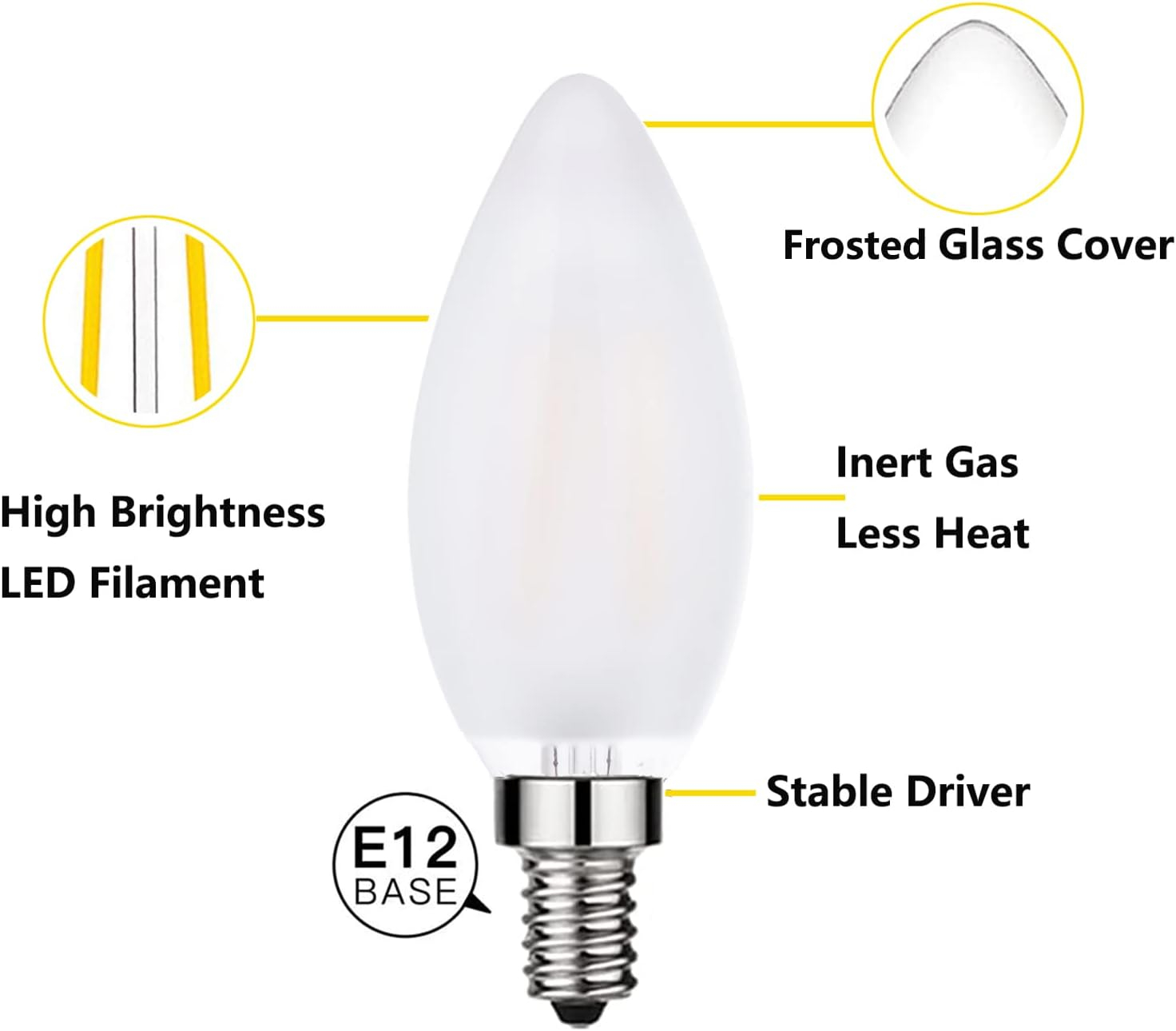 Frosted LED Candelabra Bulbs E12 LED Bulbs 25watt Equivalent, 2W Dimmable B11 Vintage Chandelier Light Bulbs Warm White 2700K Frosted Glass Decorative Candle Bulb, 12 Pack