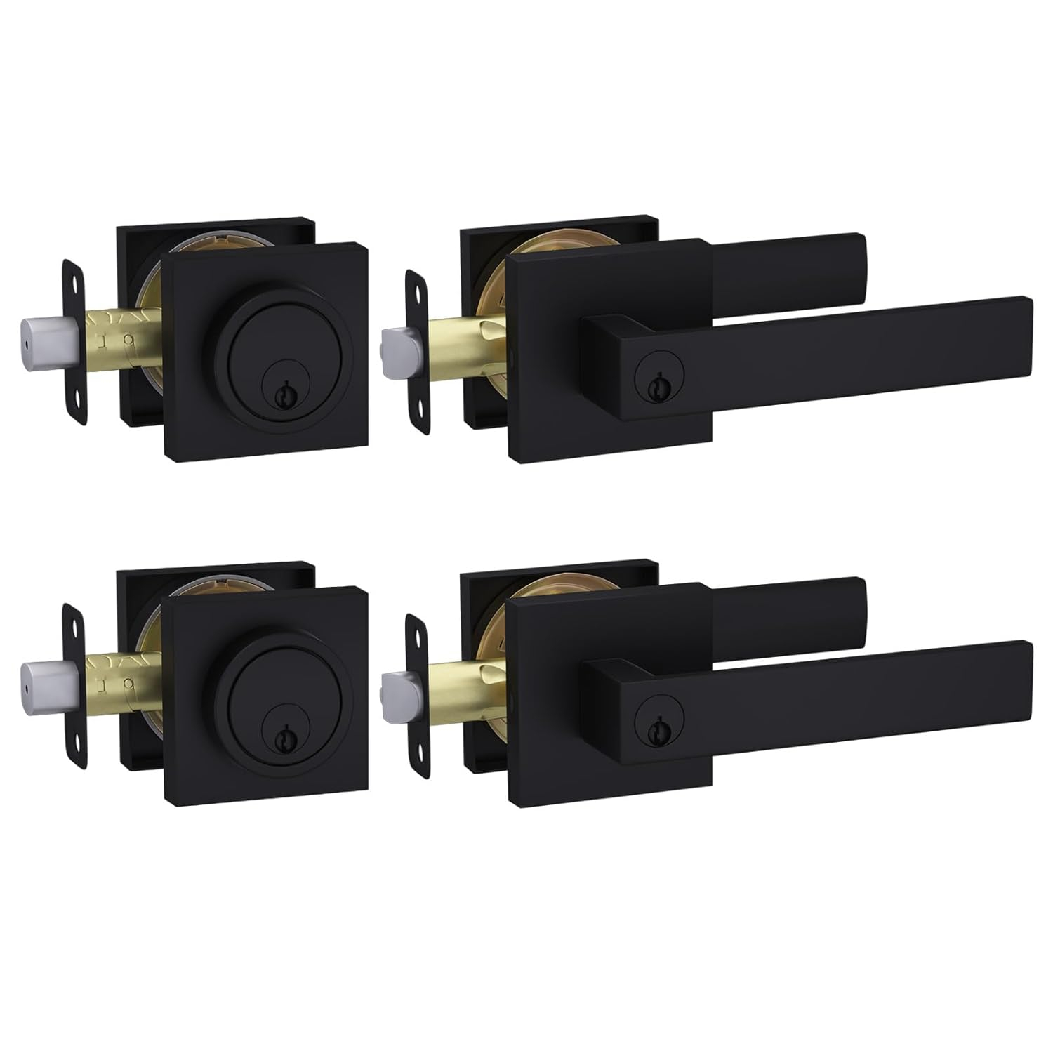 Front Door Handle and Deadbolt Set, Matte Black Exterior Door Lock Set with Deadbolt, Front Door Handles and Locks (2 Pack)