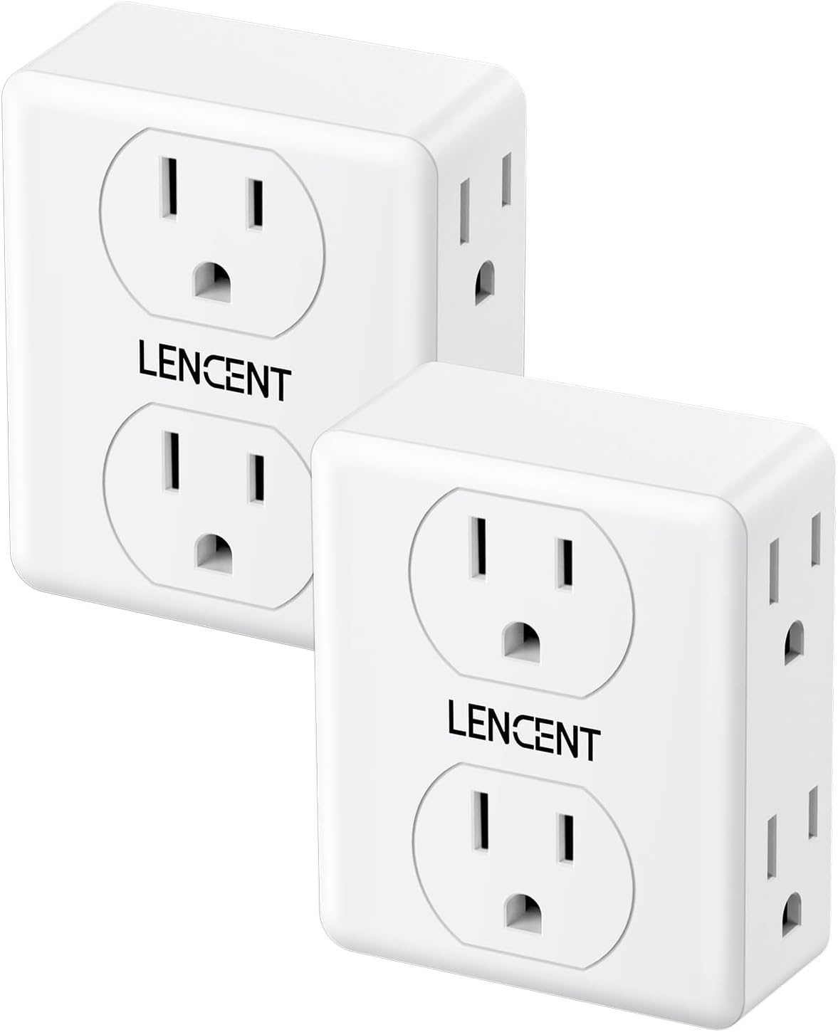 LENCENT Multi Wall Plug Outlet Extender,2 to 3 Prong Outlet Adapter 2 Pack,6 Way outlet Multiple Plugs Outlets Splitter,3-Sided Power Strip,Non-Grounded for Home Office Wall Tap Electrical Outlet
