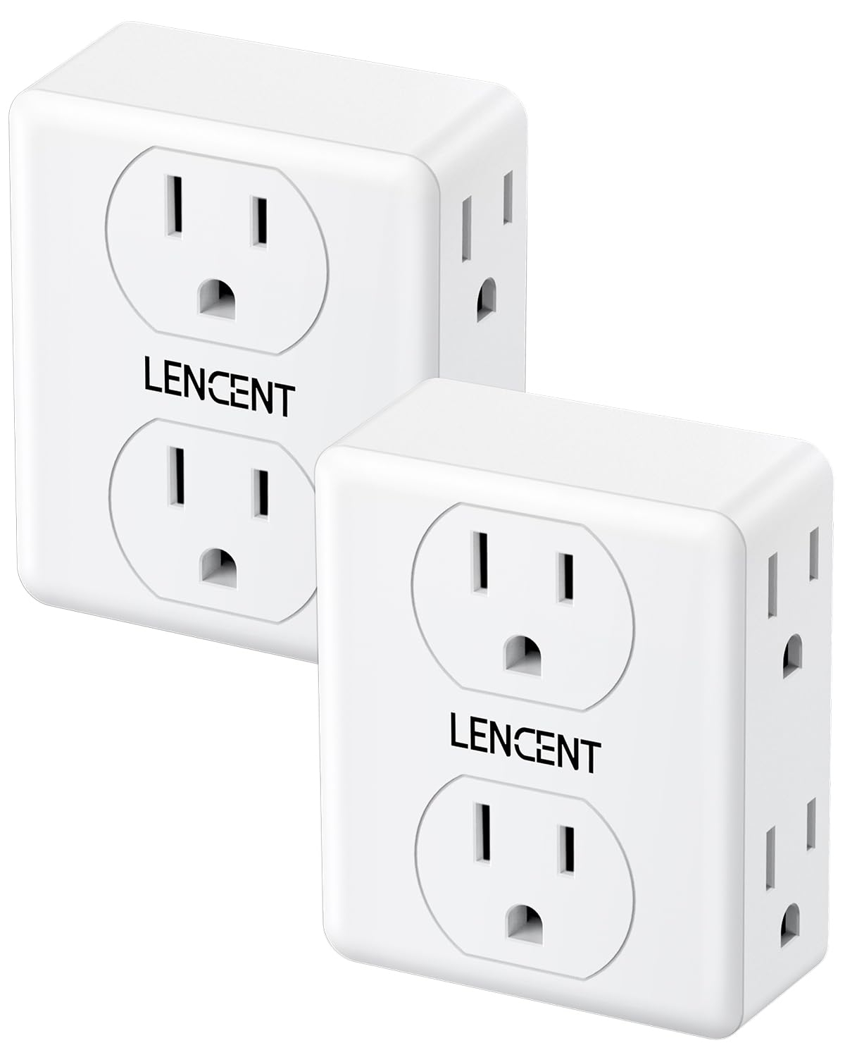 LENCENT Multi Wall Plug Outlet Extender,2 to 3 Prong Outlet Adapter 2 Pack,6 Way outlet Multiple Plugs Outlets Splitter,3-Sided Power Strip,Non-Grounded for Home Office Wall Tap Electrical Outlet