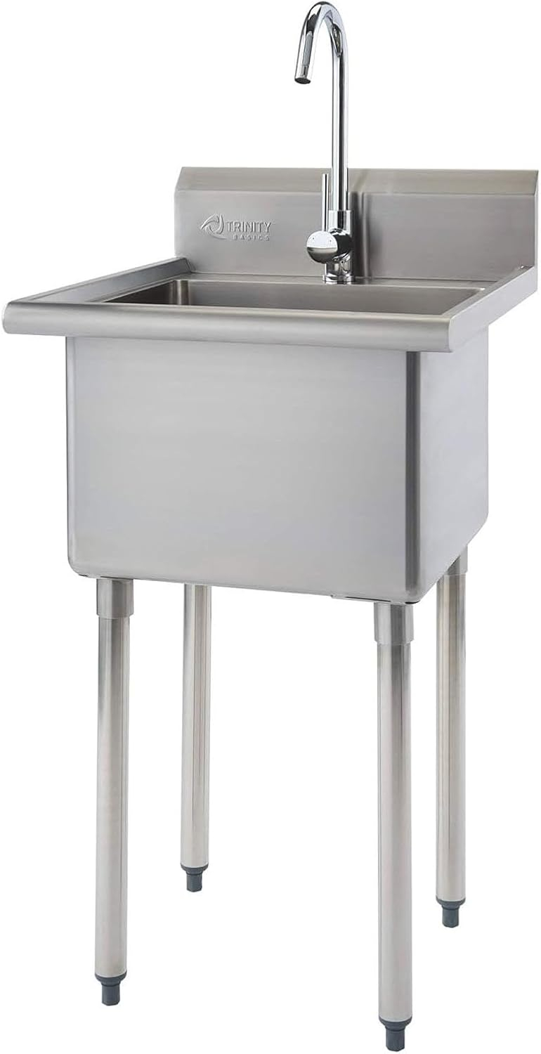 TRINITY Basics Stainless Steel Utility Sink w/ Faucet | NSF Certified