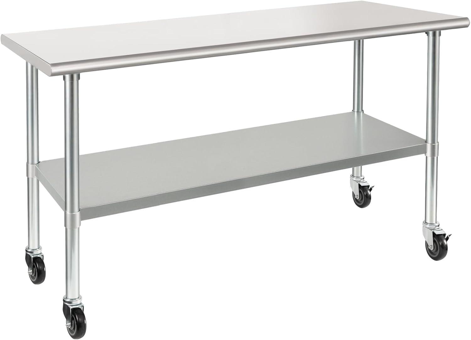 Stainless Steel Table with Wheels 24 x 60 Inches Metal Prep Table with Adjustable Undershelf for Commercial Kitchen, Outdoor, Restaurant, Hotel & Garage