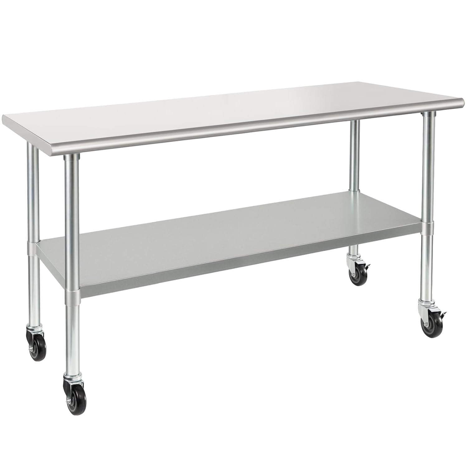 Stainless Steel Table with Wheels 24 x 60 Inches Metal Prep Table with Adjustable Undershelf for Commercial Kitchen, Outdoor, Restaurant, Hotel & Garage