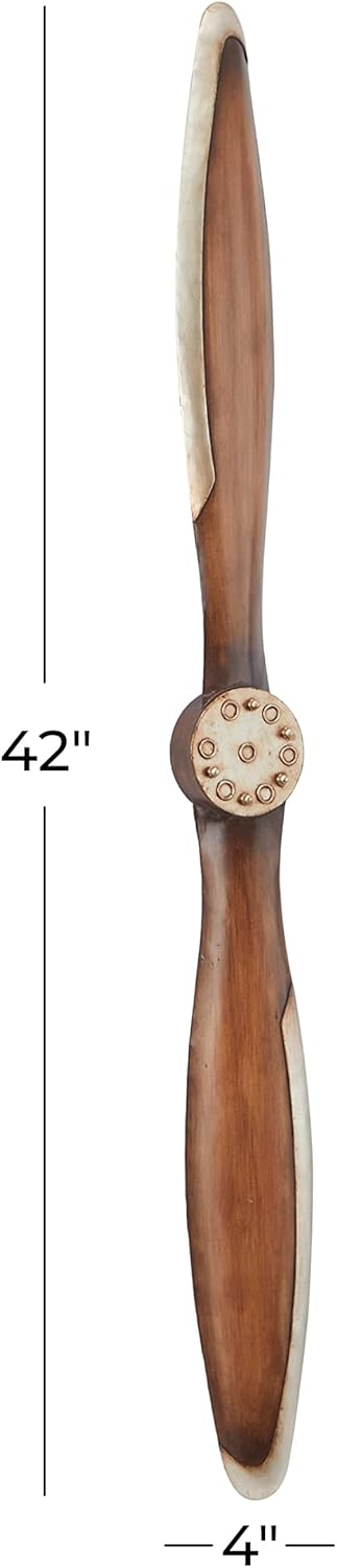 DecMode Brown Metal 2 Blade Airplane Propeller Wall Decor with Aviation Detailing