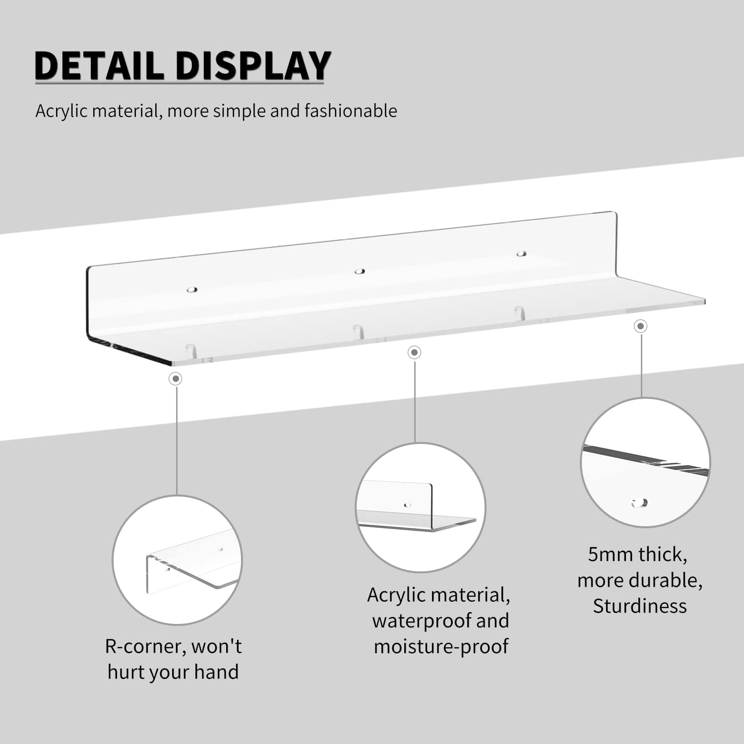 Acrylic Wall Shelves 36 24 12 Inches, Clear Floating Shelf for Wall, Wall Mounted Display Shelves for Plants, Radio, Funko Pop, Stuffed Animal, Books, Clock, Cosmetics, Toiletries