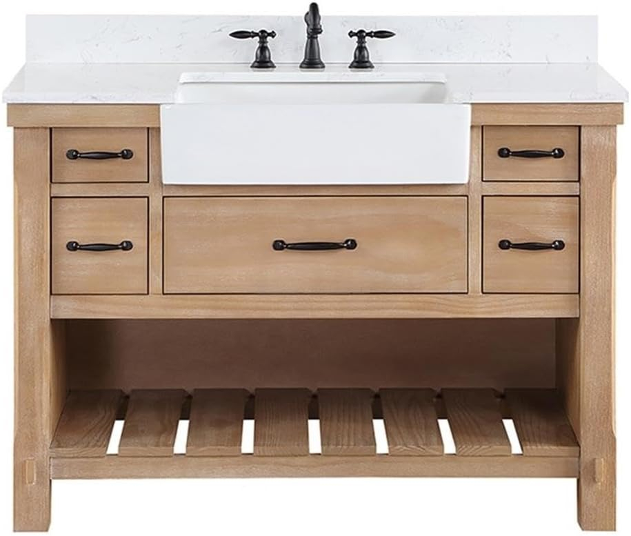 Villareal 48" Single Bath Vanity in Weathered Pine Wood & White Farmhouse Basin