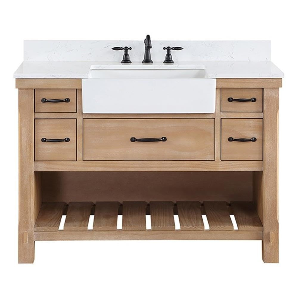 Villareal 48" Single Bath Vanity in Weathered Pine Wood & White Farmhouse Basin