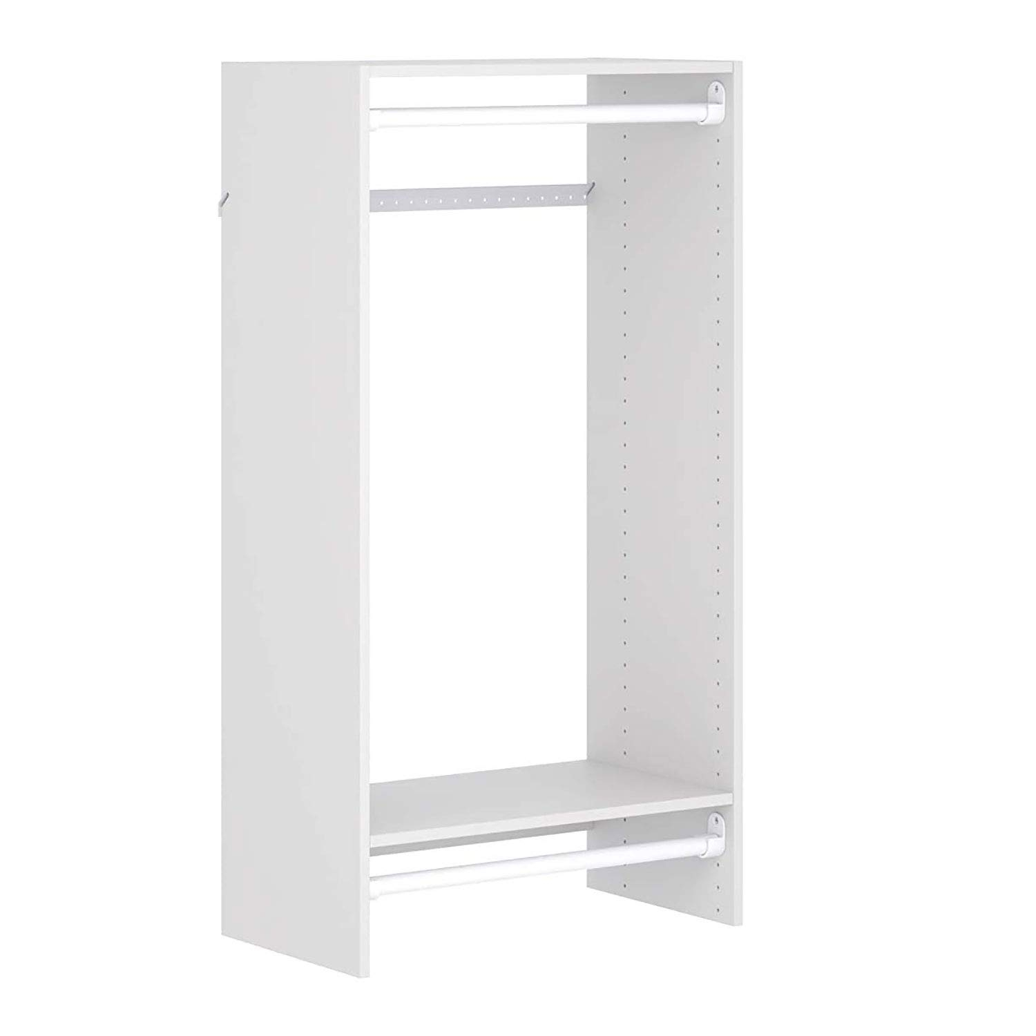 White Composite Wood Double Hanging Closet Organizer with Shelves