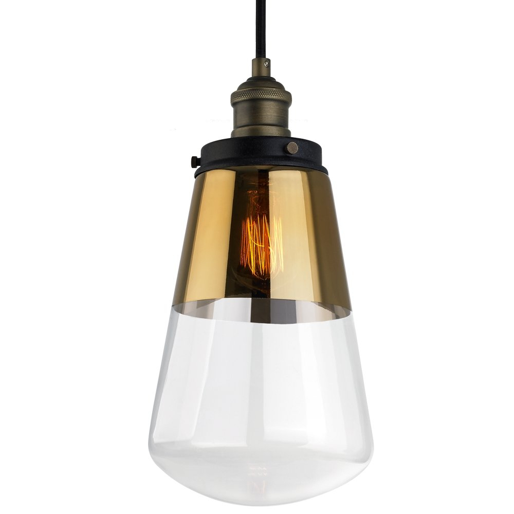 Elegant Mini-Pendant Light in Painted Aged Brass and Dark Zinc with Gold Glass