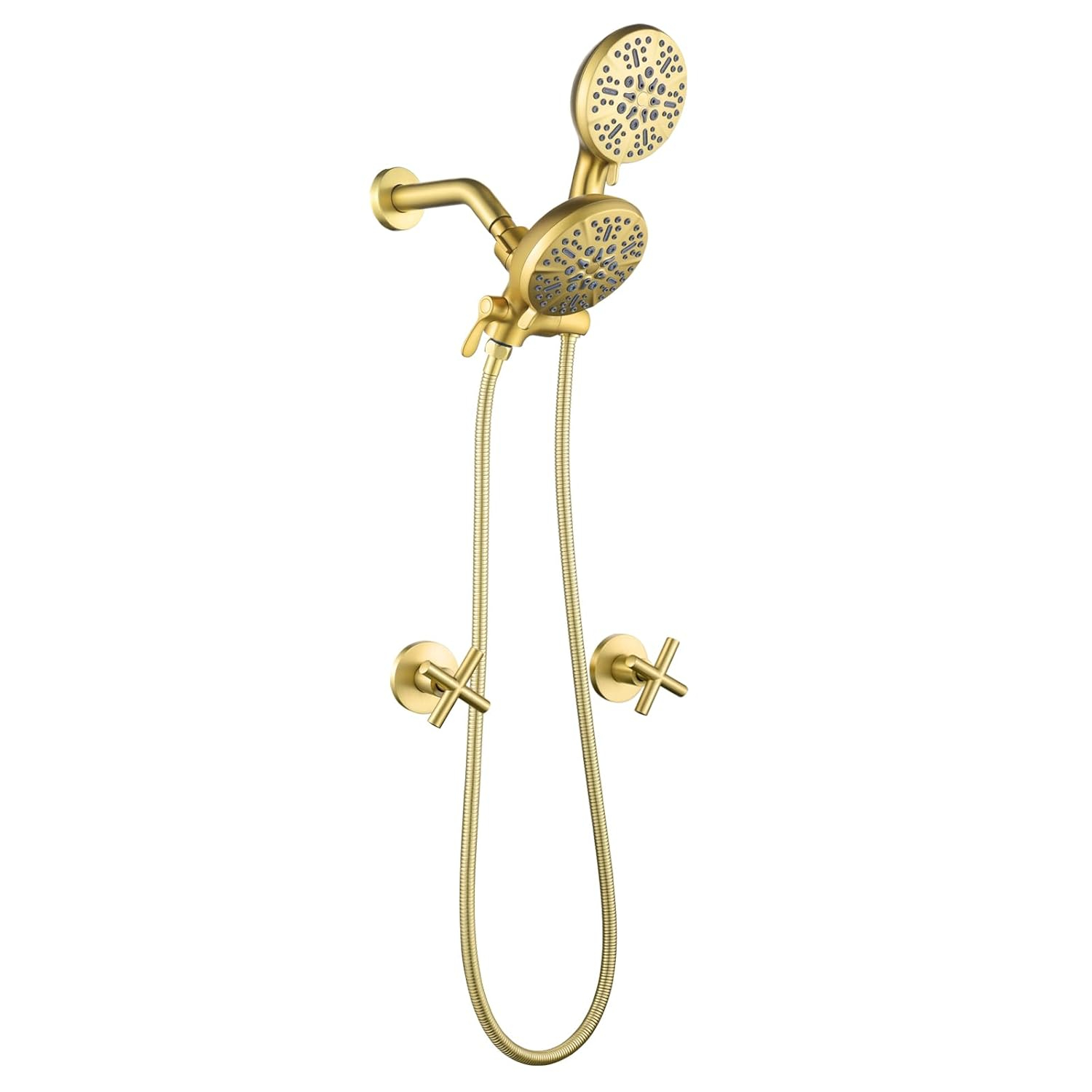2 Handle Shower Faucet Shower System Complete 2 in 1 Shower Combo Set with Handheld Showerhead Shower Trim Kit Wall Mounted Shower Fixtures Brushed Gold
