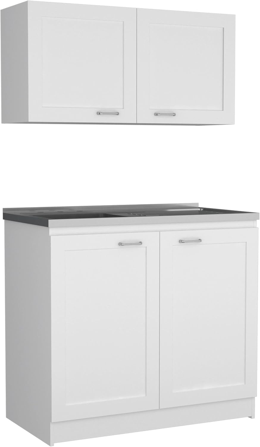White and Light Gray Manufactured Wood Kitchen Cabinet Set