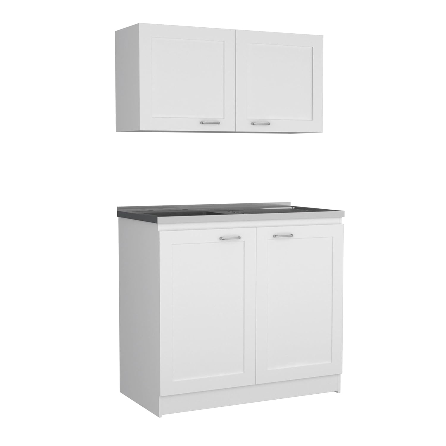 White and Light Gray Manufactured Wood Kitchen Cabinet Set