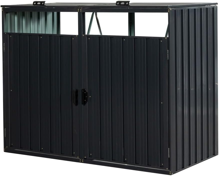 Outdoor Trash Storage Shed for 2 Garbage Cans, Wheelie Bin Hider, Outside Can Storage