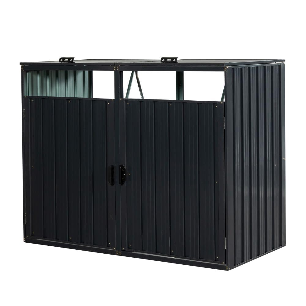 Outdoor Trash Storage Shed for 2 Garbage Cans, Wheelie Bin Hider, Outside Can Storage