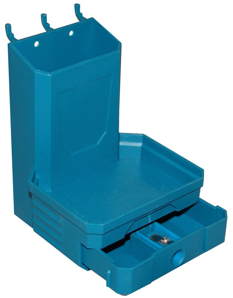 Compact Blue Pegboard Tape Measure & Pencil Organizer with Built-in Sharpener