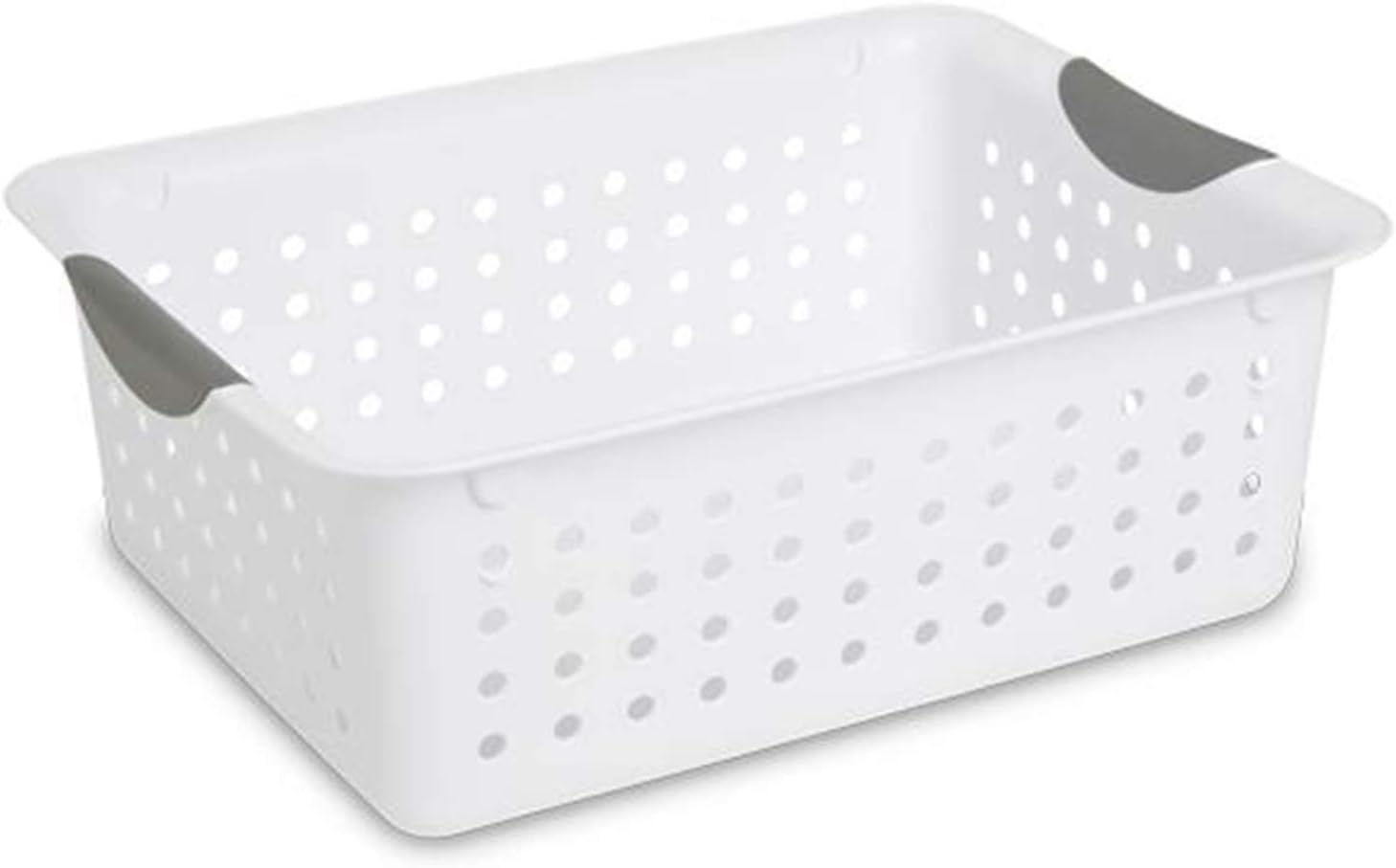White Rectangular Plastic Storage Basket with Handles