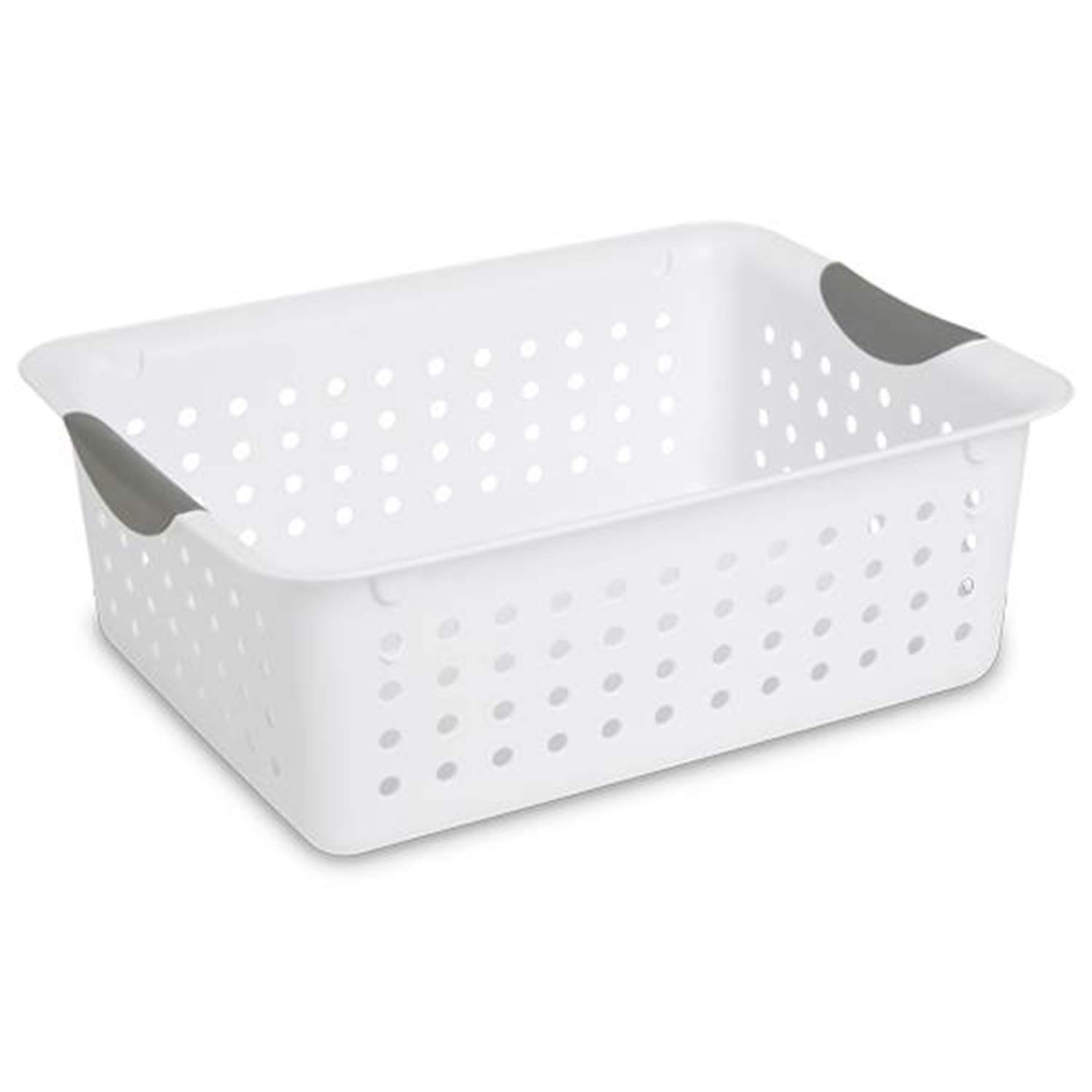 White Rectangular Plastic Storage Basket with Handles