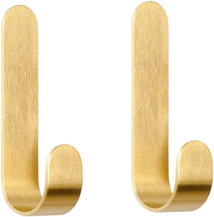 Golden Brass Bathroom Towel Hook - No Drill, Adhesive Installation - 2-Pack of Shower Kitchen Wall Hanging Hooks - Tasteful Design for Coats, Towels, and More - Easy Install -