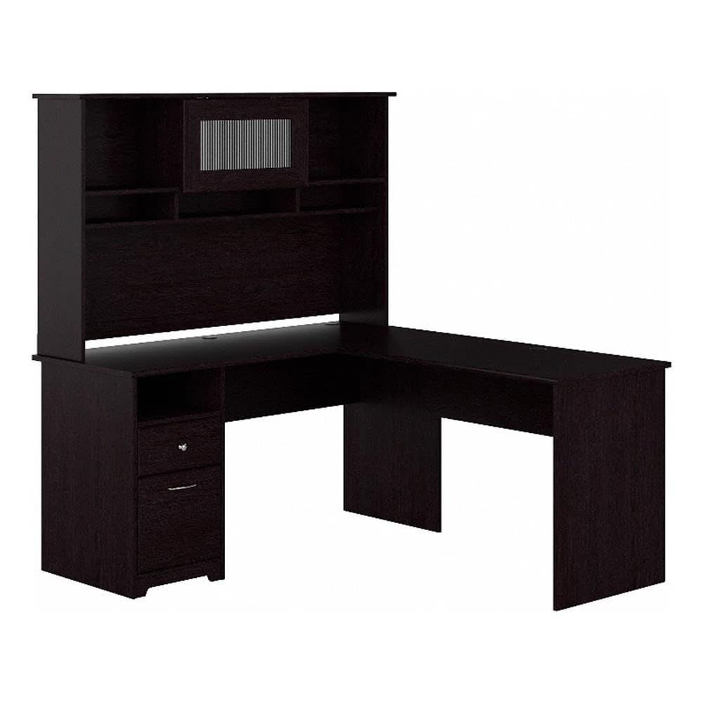 Cabot 60W L Shaped Computer Desk with Hutch in Ash Gray - Engineered Wood