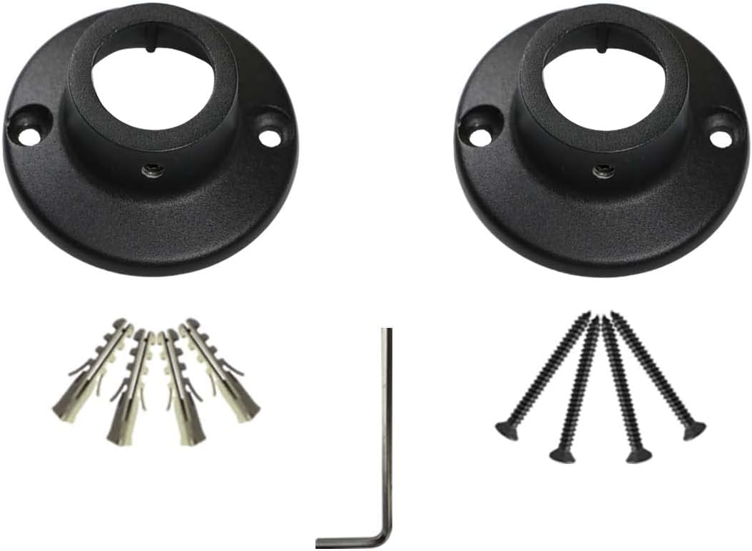 Naiture Straight Shower Curtain Rod Round Flanges, Zinc Alloy, Set of 2, Black Finish