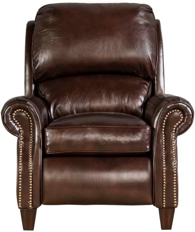 Contemporary Churchill Brown Leather Recliner with Espresso Wood Legs