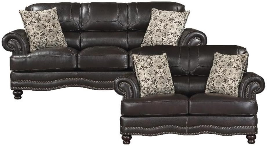 Lexicon Milford Faux Leather 2-Piece Upholstered Sofa Set in Brown