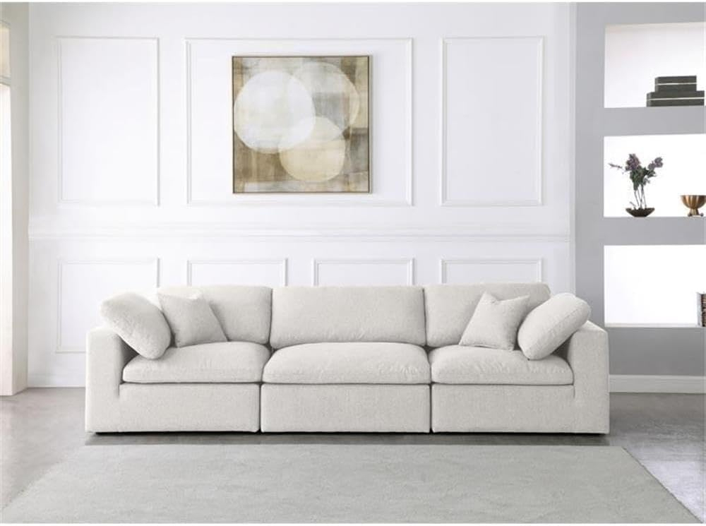 Meridian Furniture Serene Cream Durable Linen Fabric Deluxe Modular Sofa