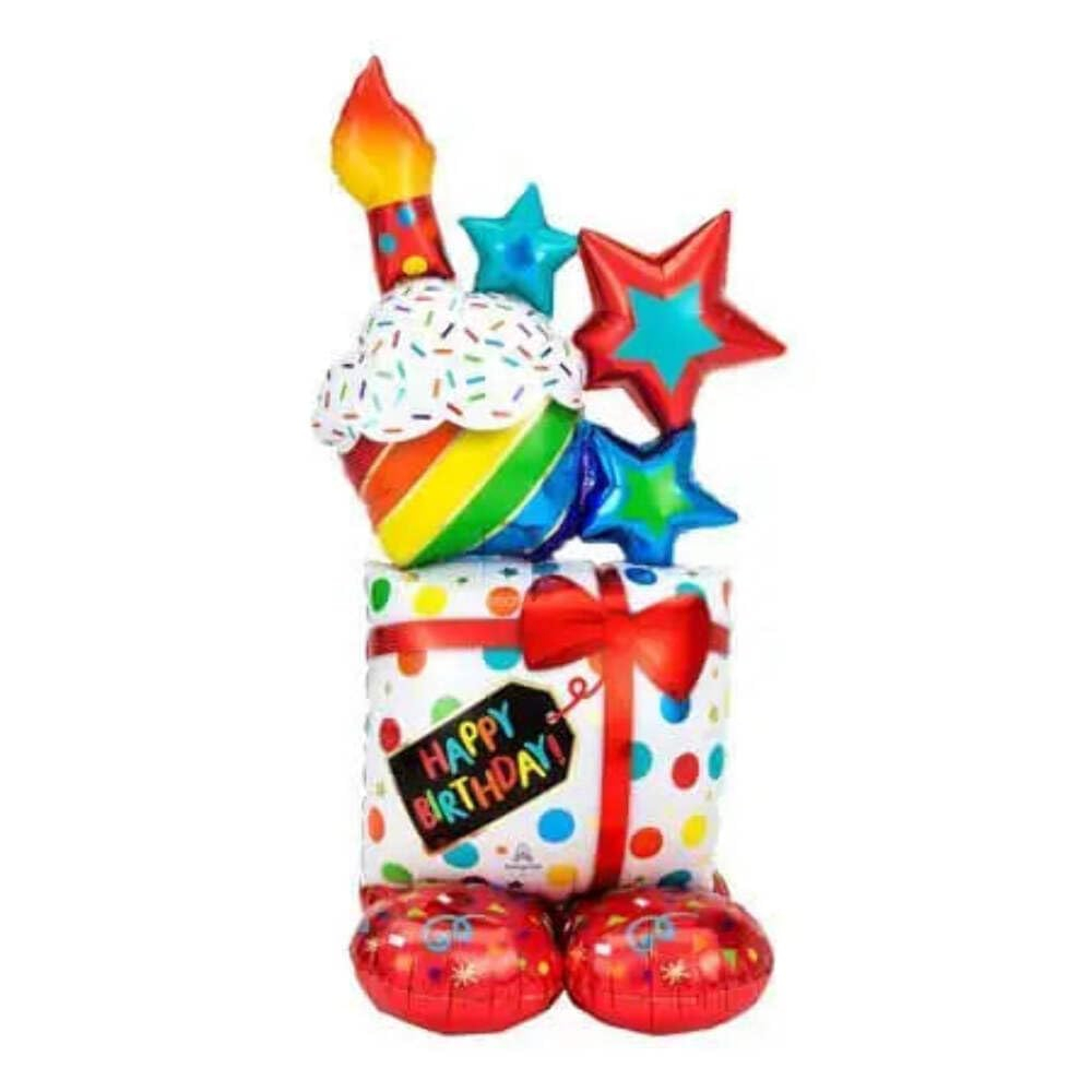 LoonBalloon Giant 55 Inch Birthday Stacked Gift Balloon - Air-Inflatable