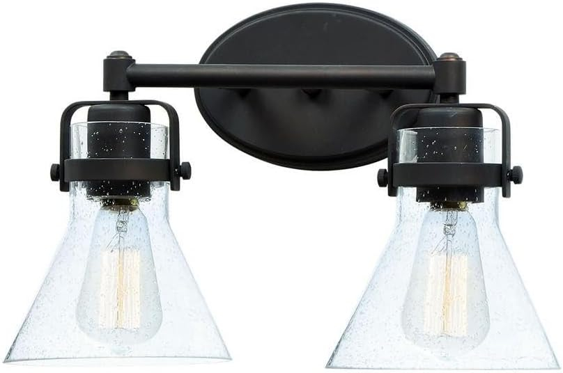 Bronze 15" Dimmable Vanity Light with Seedy Glass Shades