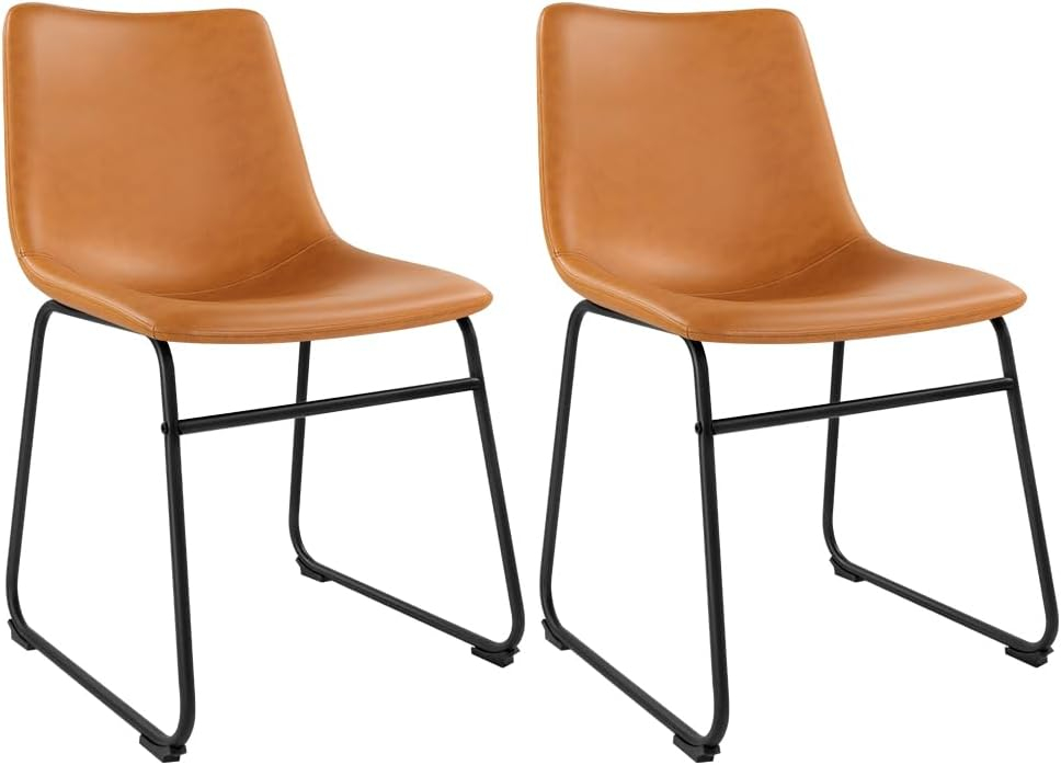 WKWKER Dinning Chairs Set of 2 Faux Leather Industrial Chair Counter Height Chair Metal Legs with Footrest Kitchen Chair for Home Bar Coffee Shop Patio Dining Chair Height 19’’ (Brown, 2pcs)